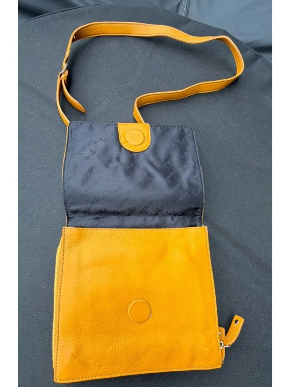 Tignanello Yellow Leather Crossbody Bag Adjustable Strap Organizer Purse - Picture 6 of 16